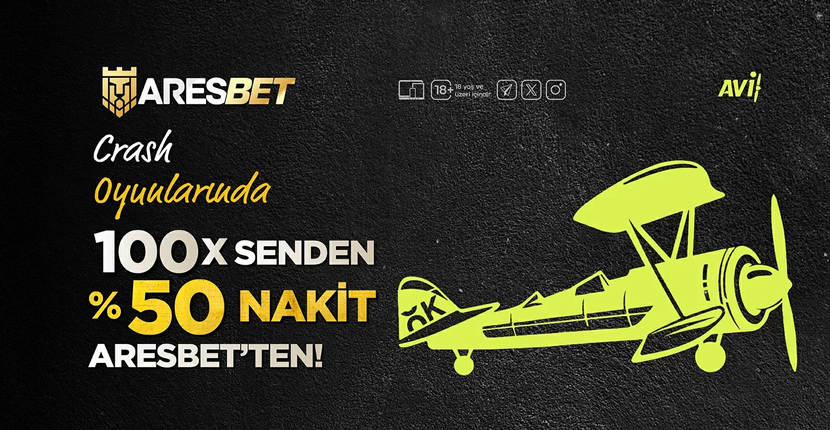 Crash oyunlarında 100x senden %50 nakıt aresbet'ten!