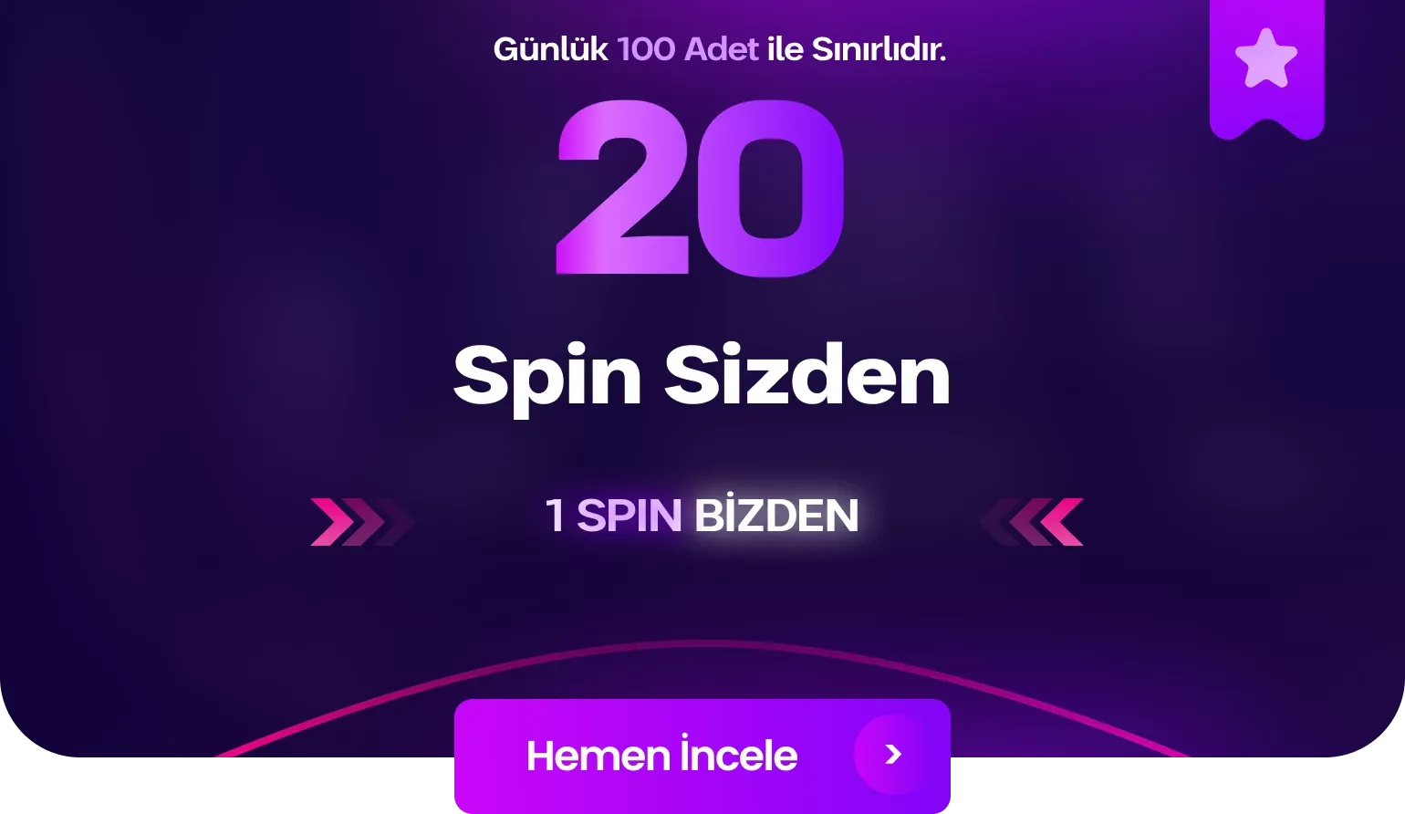 20 spin sizden 1 spin bizden!