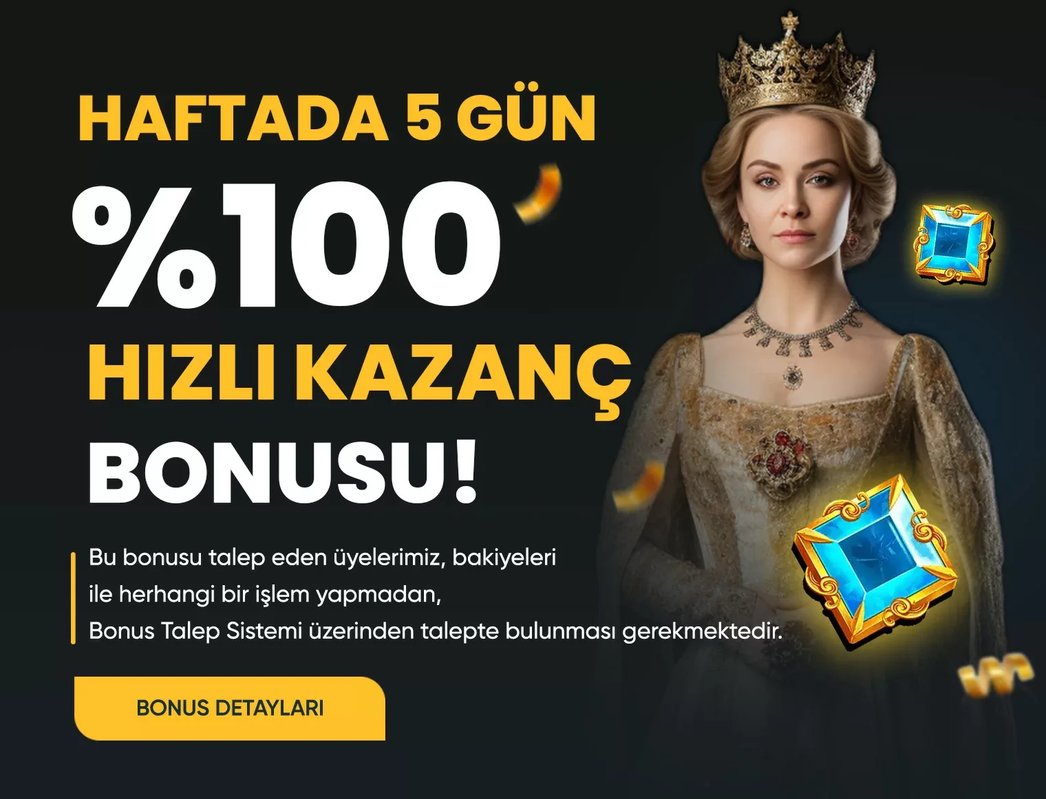 Haftanın 5 günü %100 slot bonusu