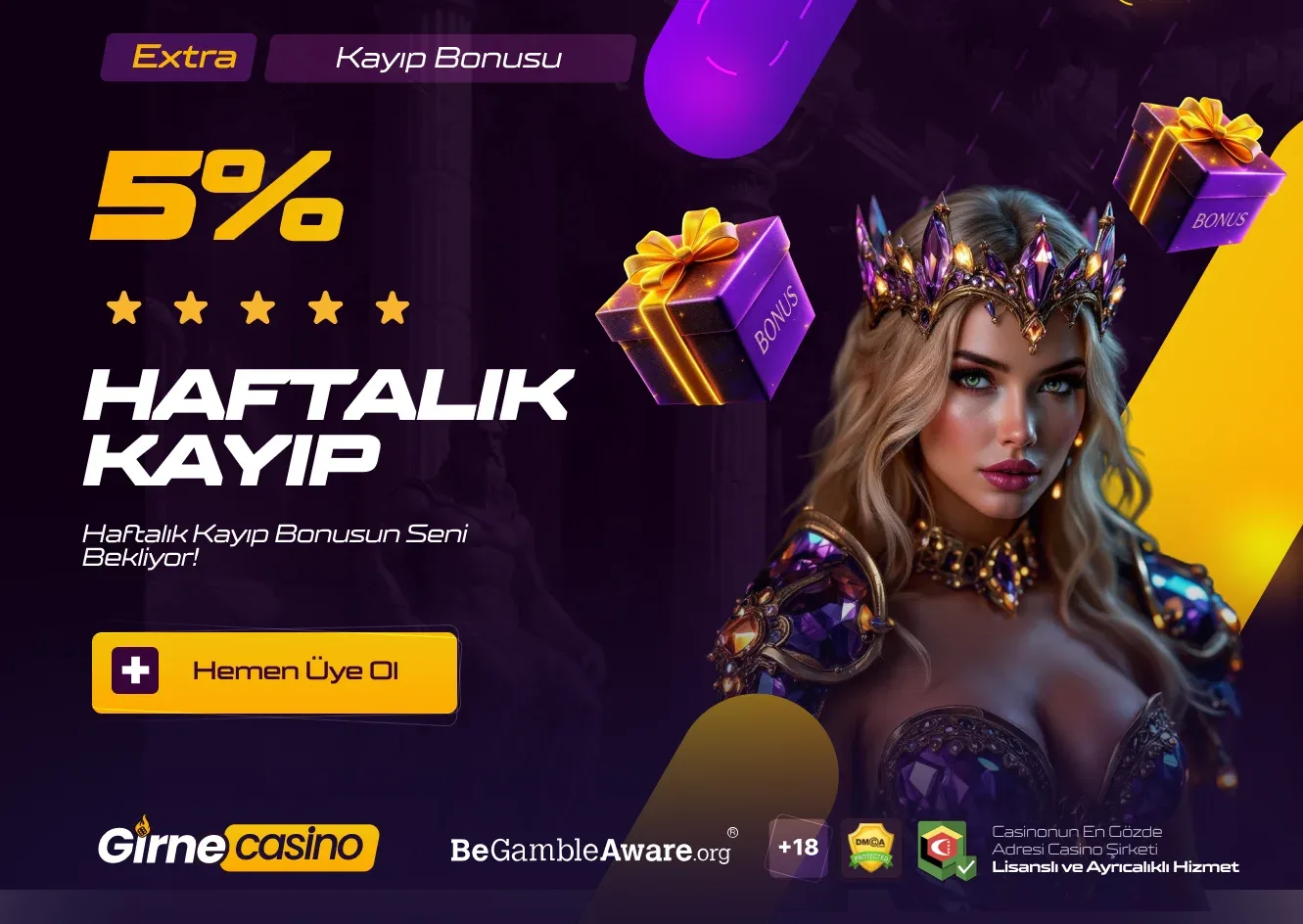 %5 haftalık kayıp bonusu
