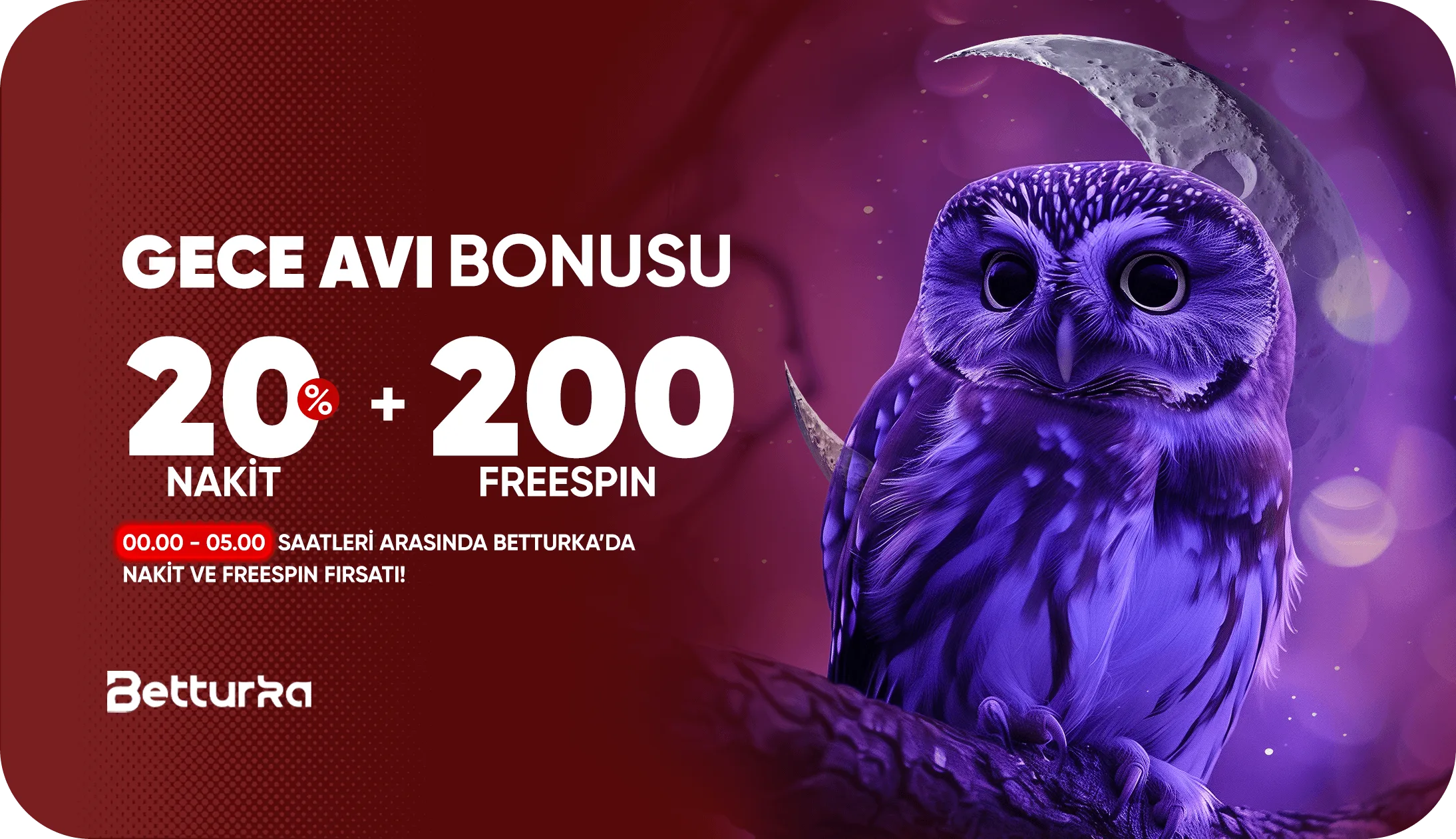 Gece avı bonusu – %20 nakit + %20 freespin